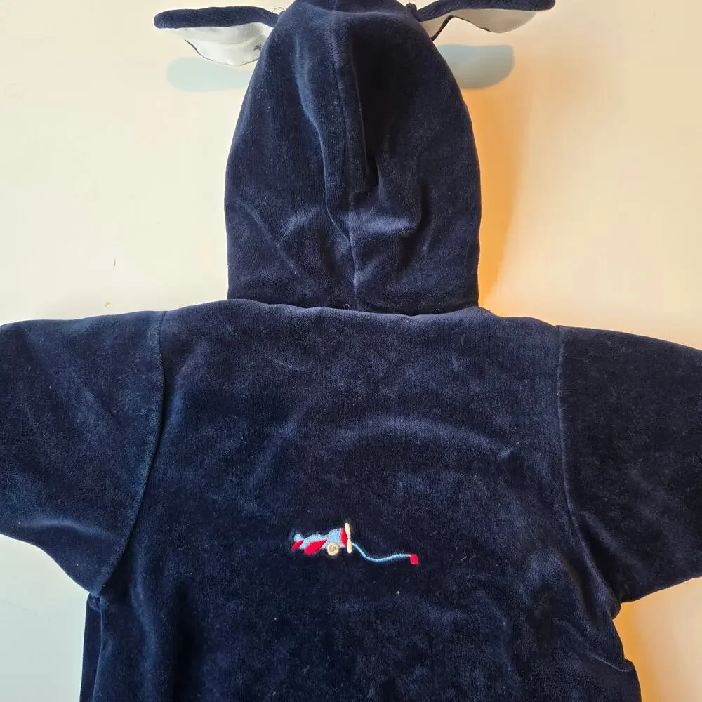 Vintage Le Top Baby Bunting Size 0-6 Months Newborn Puppy Dog Velvet Sack Navy